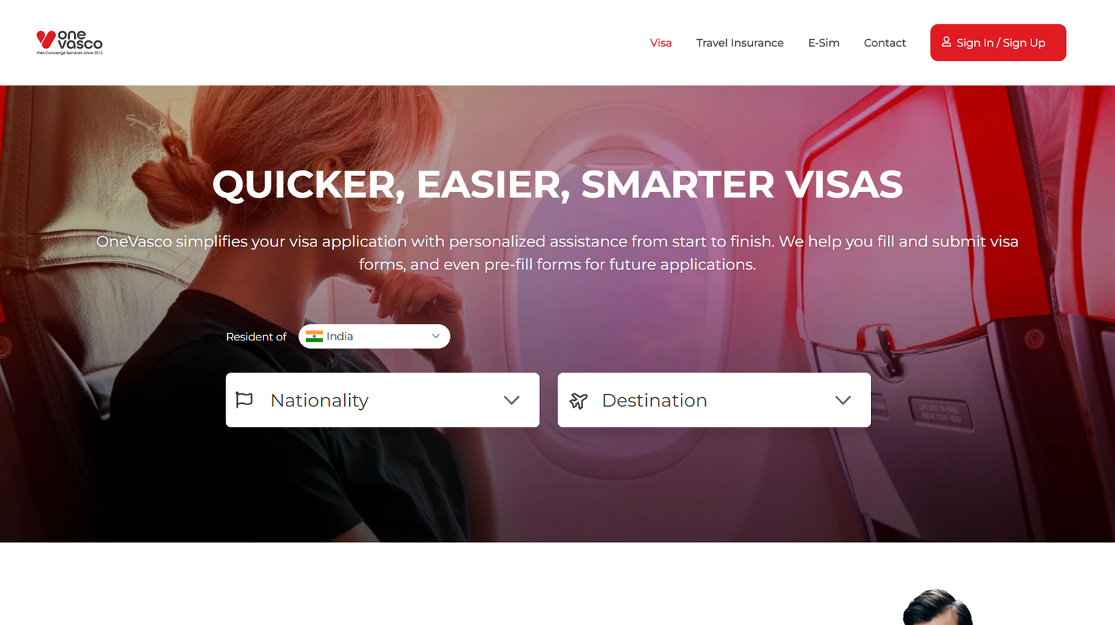 Visa and travel services platform interface